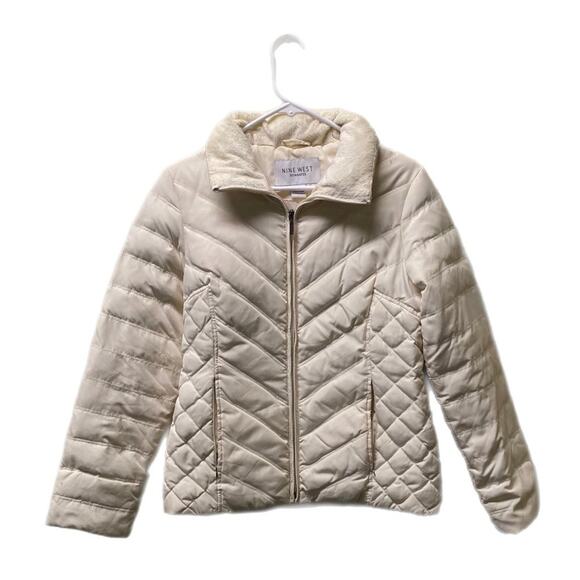 C10 Nine West Women's Ivory Puffer Jacket Coat, Small, Pre-owned - Picture 1 of 7